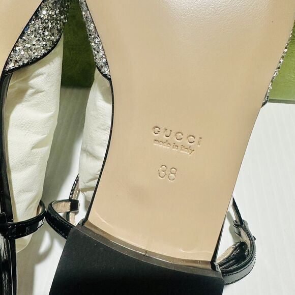 NIB Gucci Ballet Flat EU 38 US 8 Double G T-Strap Silver Glitter Shoes $920 - Picture 10 of 12